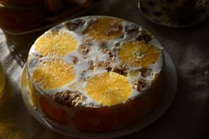 Десерт мандарины в сметанном желе