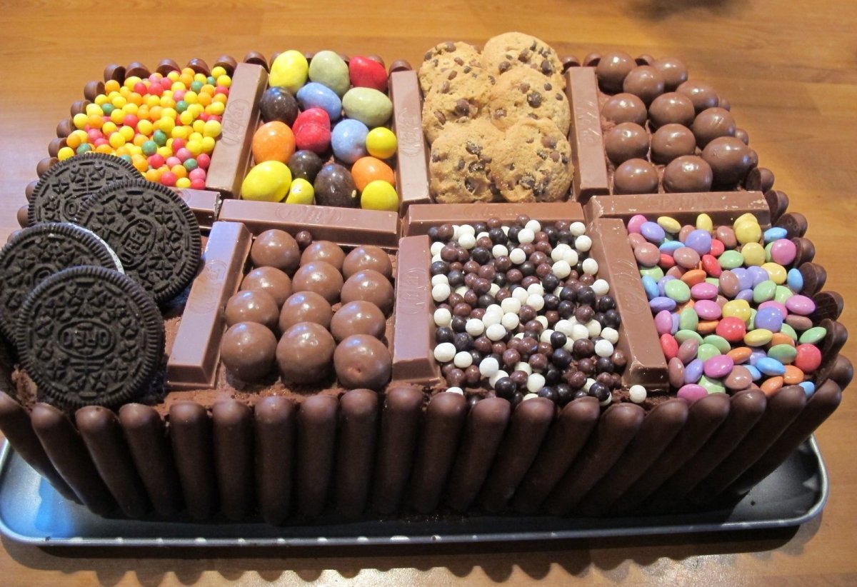 Украшение торта конфетами