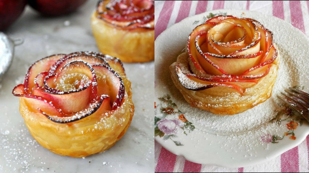 Яблочные розочки в слоеном тесте