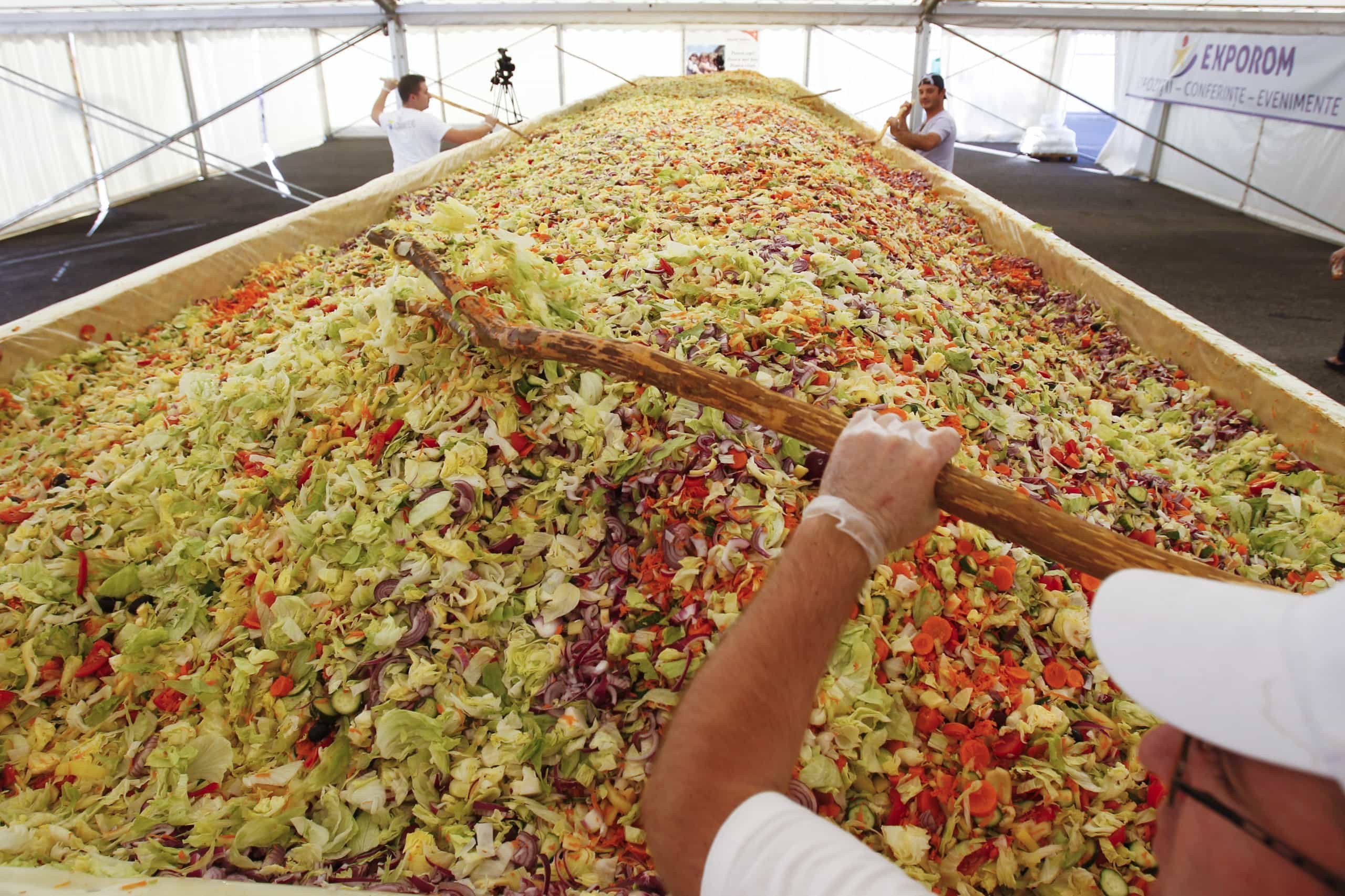 Огромный салат. Гигантский салат. Самый большой салат в мире. Самый большой салат Оливье.